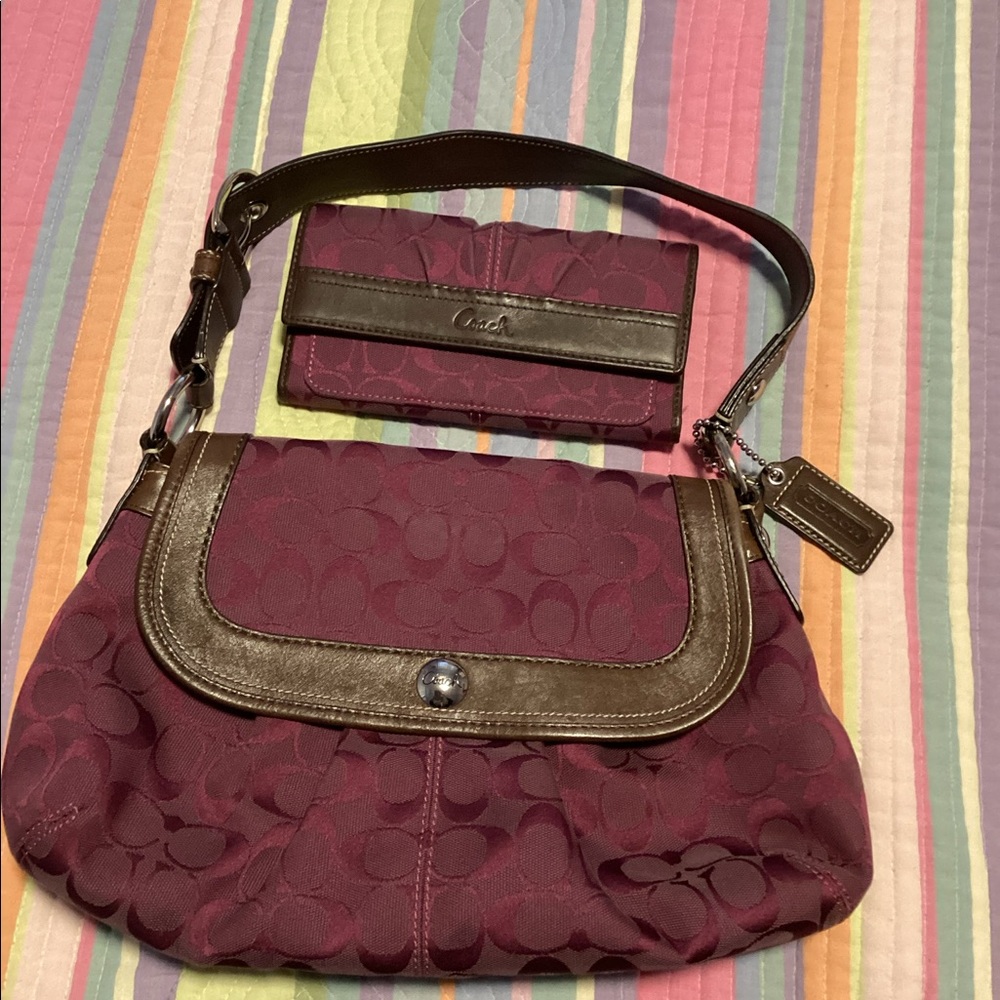 Coach Soho pleated Signature Bag with matching large wallet.